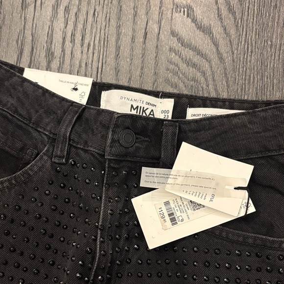 NWT | Dynamite | 0 | Mika Rhinestone Relaxed Straight Jeans - Picture 6 of 10